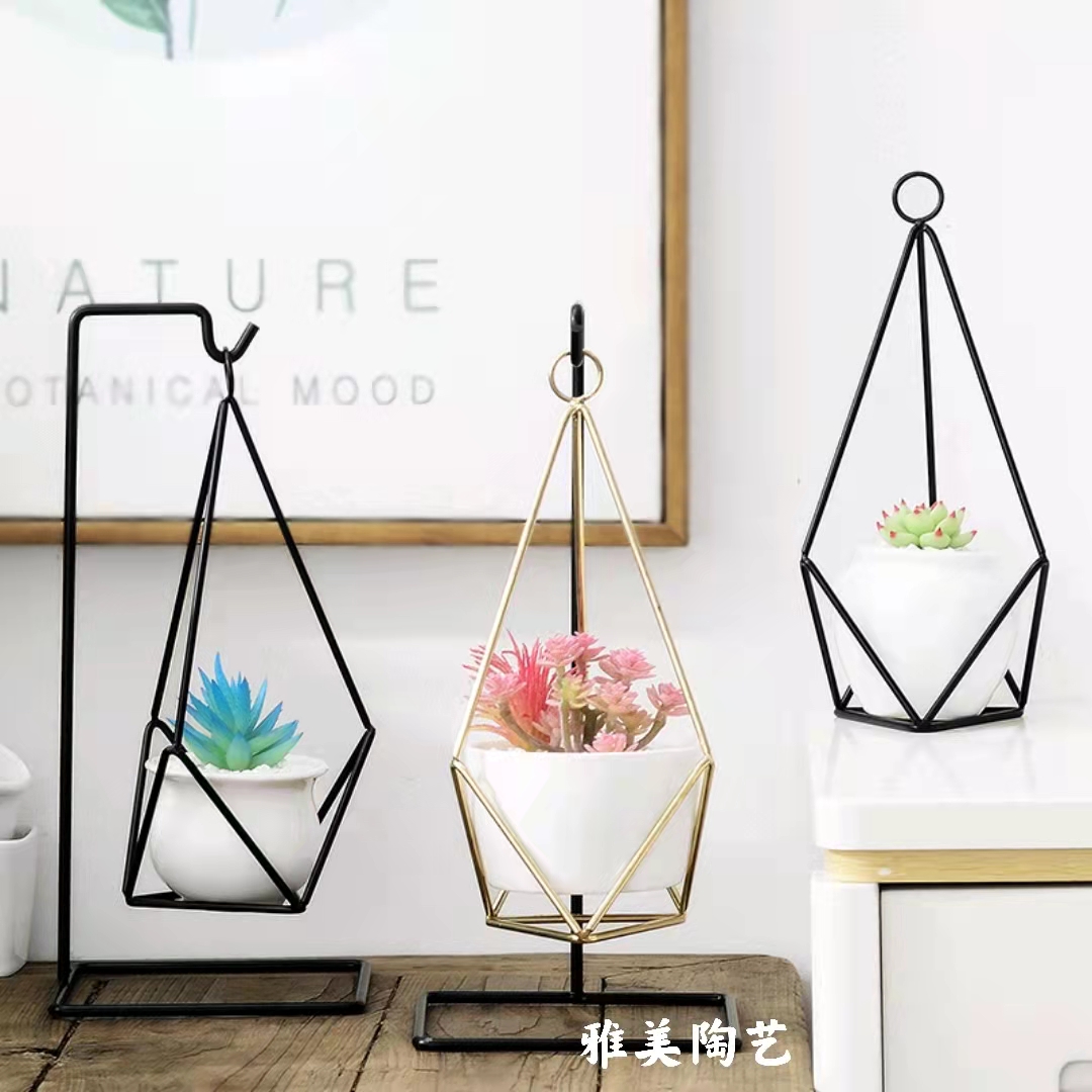 多肉植物花盆陶瓷铁艺吊篮壁挂垂吊肉肉北欧创意圆形桌面盆栽批发