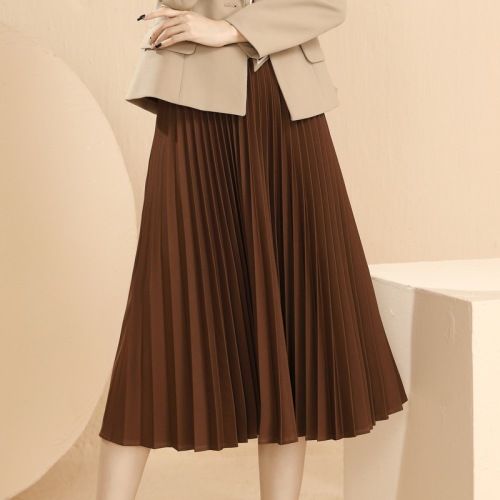 baizi 2021 Autumn New Pure Color Pleated Skirt Skirt Pleated Skirt Mid-Length High Waist Umbrella Skirt 91320