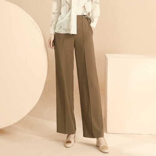 Baizi 2021 Autumn New Fashion Women‘s Clothing Loose Wide Leg Straight Mid-Waist Basic Trousers for Women 91250