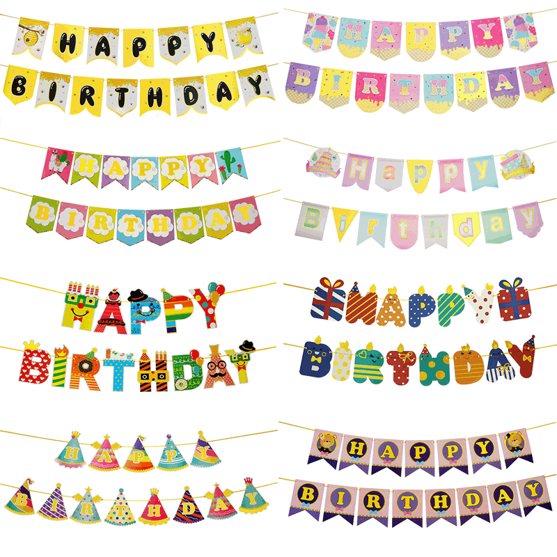 批发儿童生日快乐横幅烫金生日字母拉旗派对场景布置用品厂家直销
