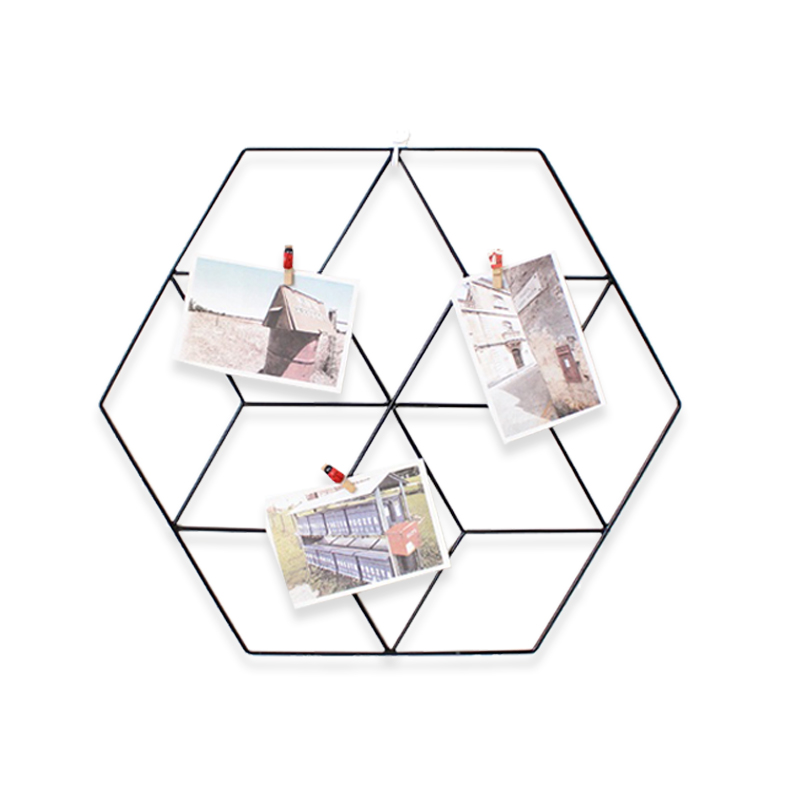 北欧铁艺斜边六角网格照片墙 墙面家居装饰墙上壁挂金属工艺品