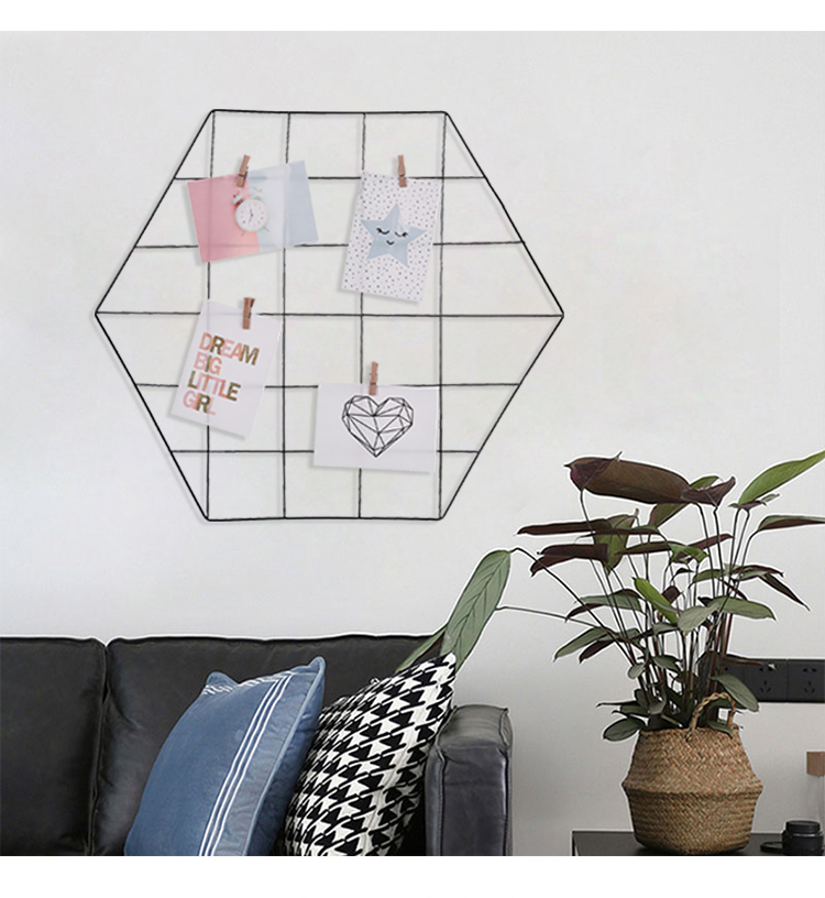 厂家直销六边形铁艺夹照片网格收纳架 客厅房间卧室装饰照片墙