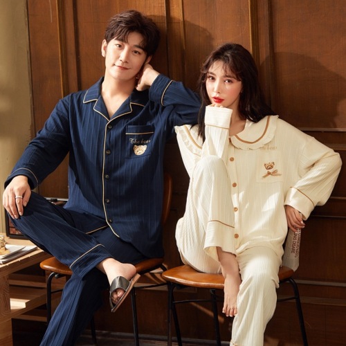 Spring and Autumn Couple Pajamas Pure Cotton Long Sleeve Can Be Worn outside Men‘s and Women‘s Cute Large Size Women‘s Autumn and Winter Home Wear without Printing
