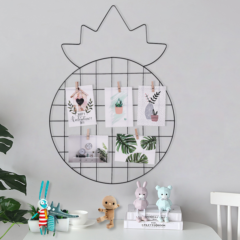 新品菠萝形状铁艺墙面装饰照片墙，家居客厅卧室墙面壁挂置物架