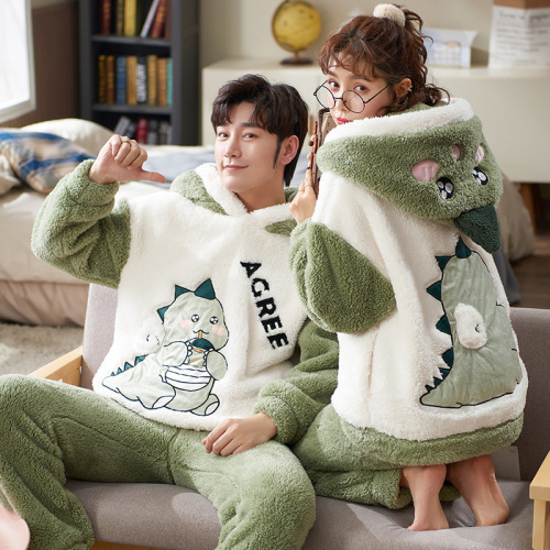 Winter Coral Fleece Couple Pajamas Autumn and Winter Thickened Fleece-Lined Warm Suit Men and Women Flannel Home Wear Fashion
