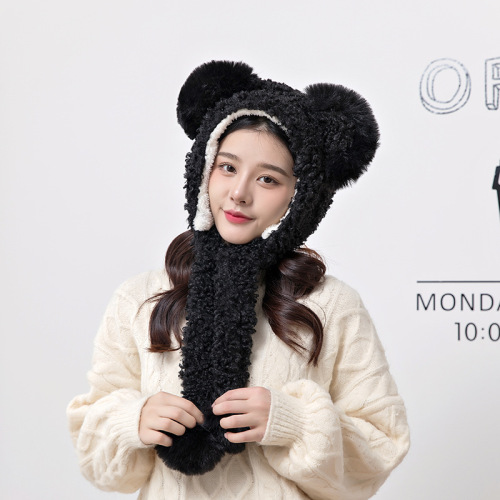 New Women‘s Hat Autumn and Winter Cute Mouse Ears Earmuffs Hat Scarf Gloves Warm One-Piece Plush Ushanka