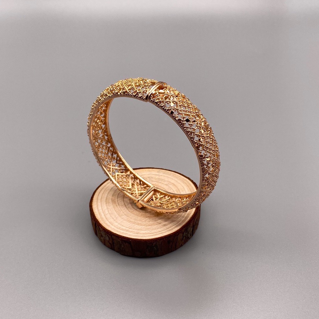 沙金开口镂空手镯达意饰品厂中东沙特外贸香槟色电镀24k真金电镀