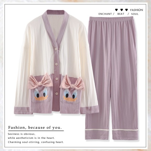 2021 Spring and Autumn New Pajamas Women‘s Long-Sleeved Cardigan V-neck Kimono Korean Style Cartoon Cute Ladies‘ Homewear