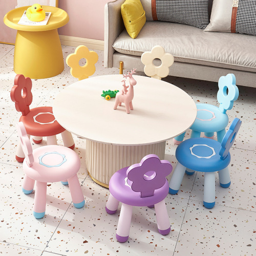 Seven-Color Flower Children‘s Plastic Back Chair round Stool Thickened Children‘s Stool adult Household Creative Sun Small Flower Stool