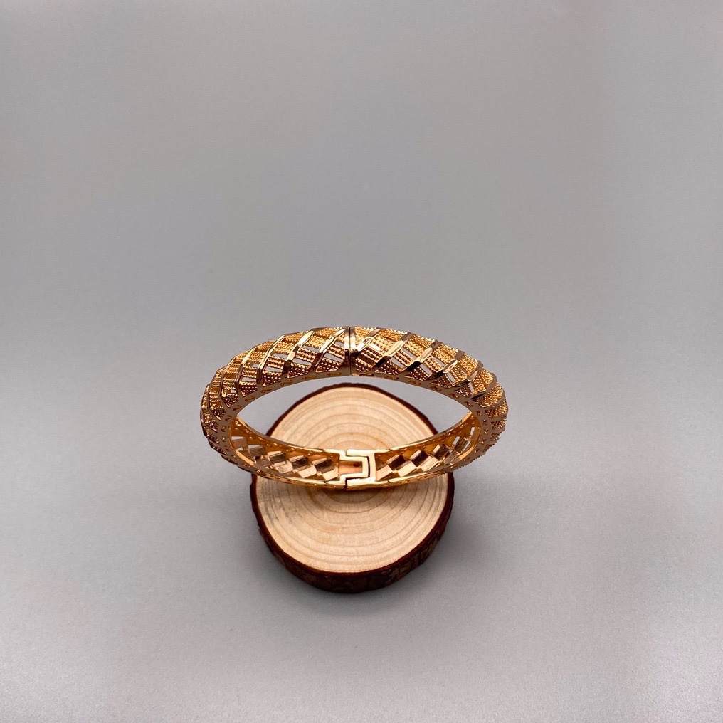 沙金开口镂空手镯达意饰品厂中东沙特外贸香槟色电镀24k真金电镀