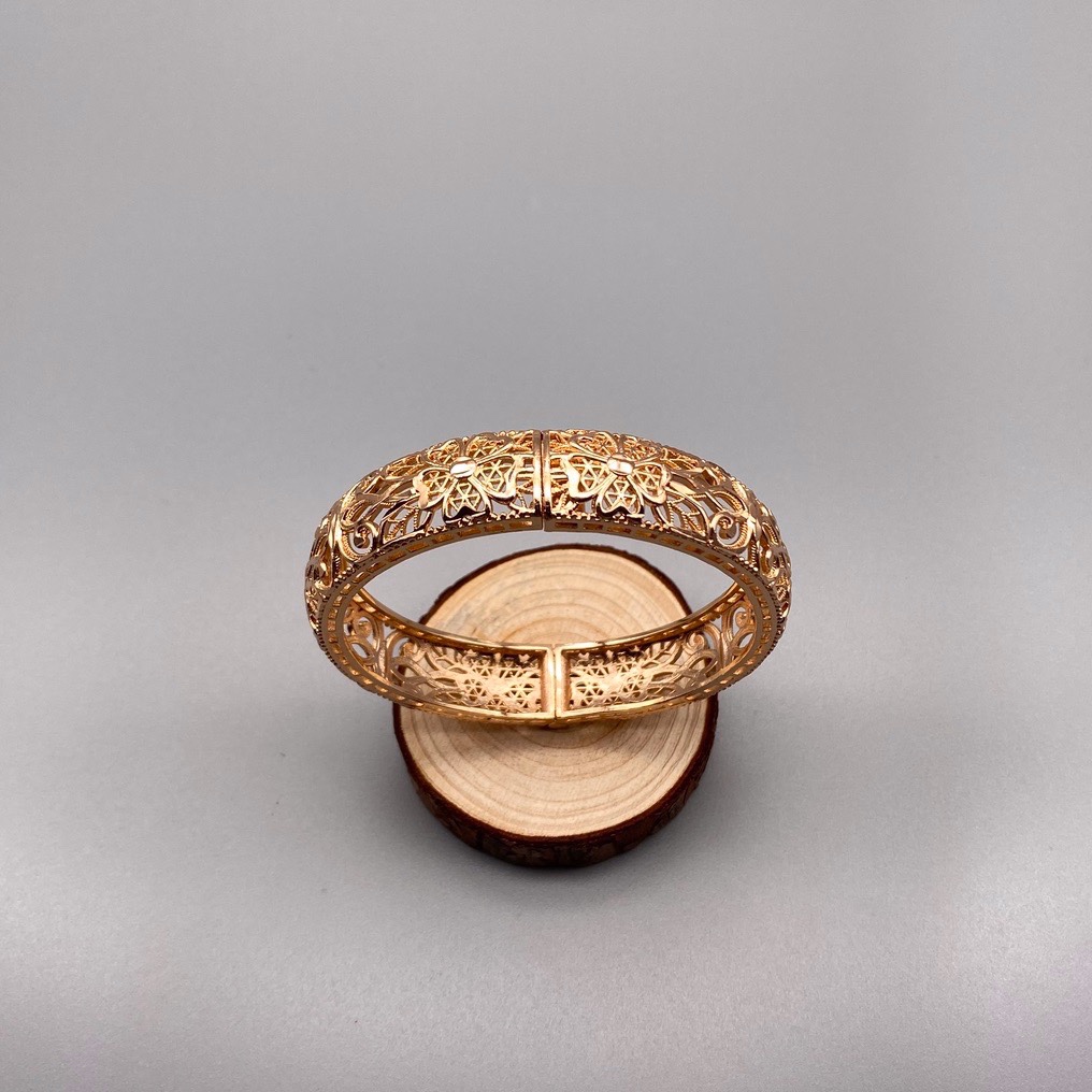 沙金开口镂空手镯达意饰品厂中东沙特外贸香槟色电镀24k真金电镀