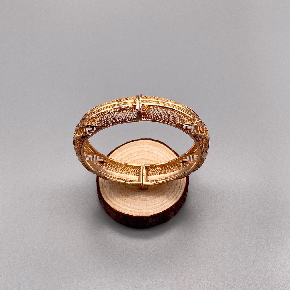 沙金开口镂空手镯达意饰品厂中东沙特外贸香槟色电镀24k真金电镀