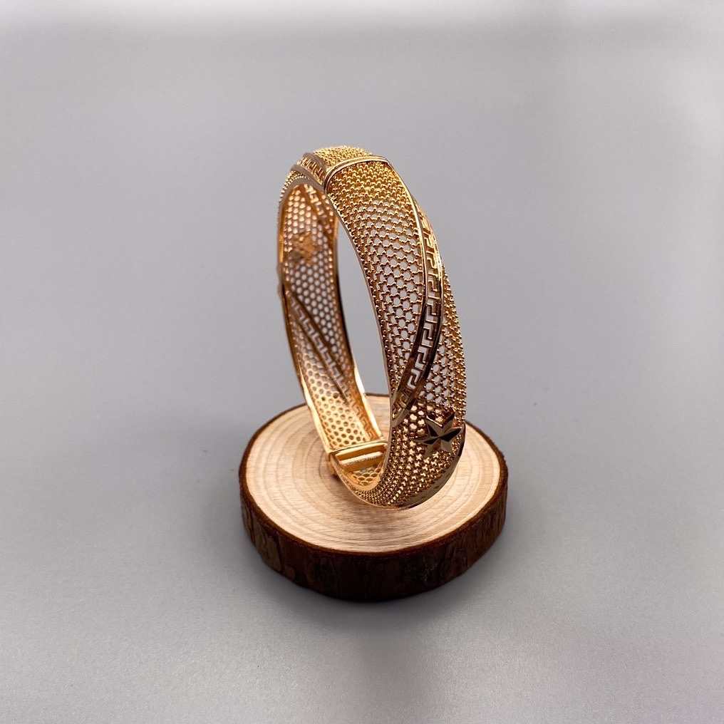 沙金开口镂空手镯达意饰品厂中东沙特外贸香槟色电镀24k真金电镀