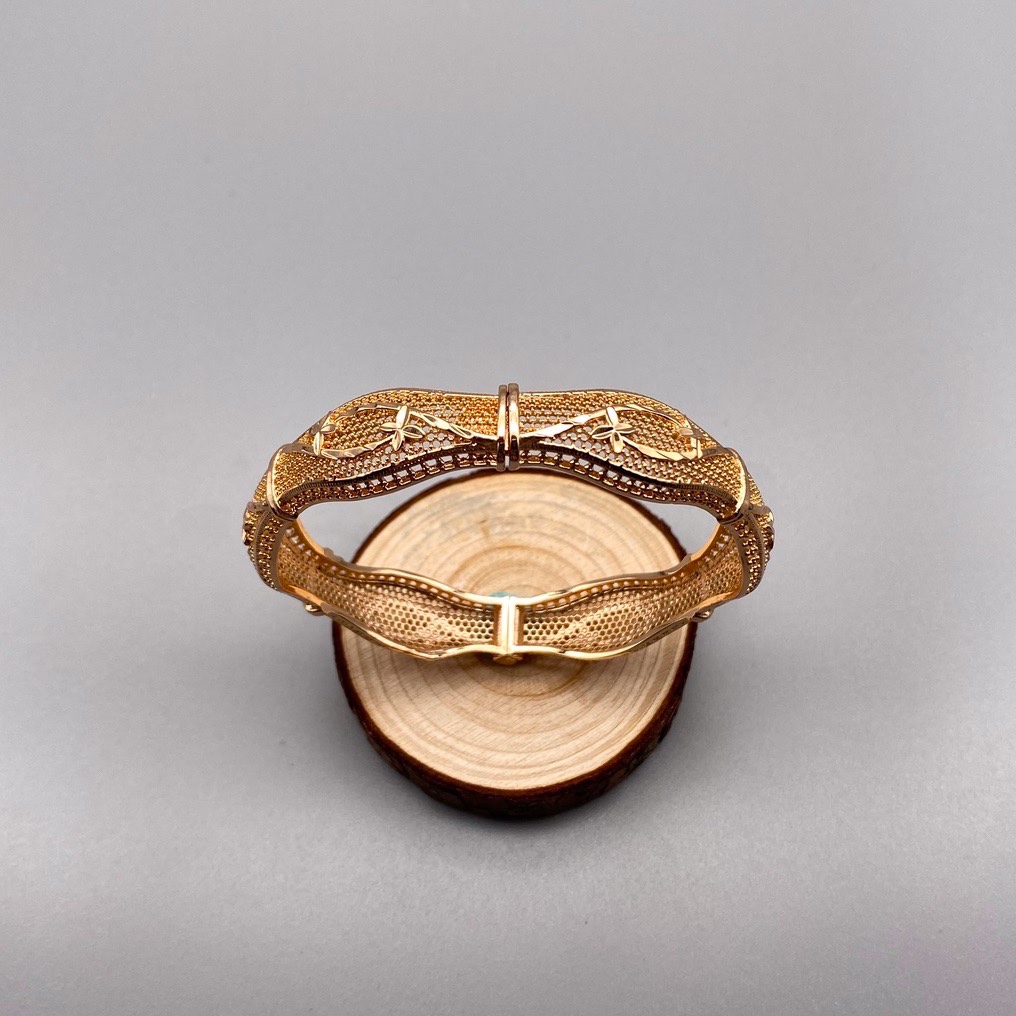 沙金开口镂空手镯达意饰品厂中东沙特外贸香槟色电镀24k真金电镀