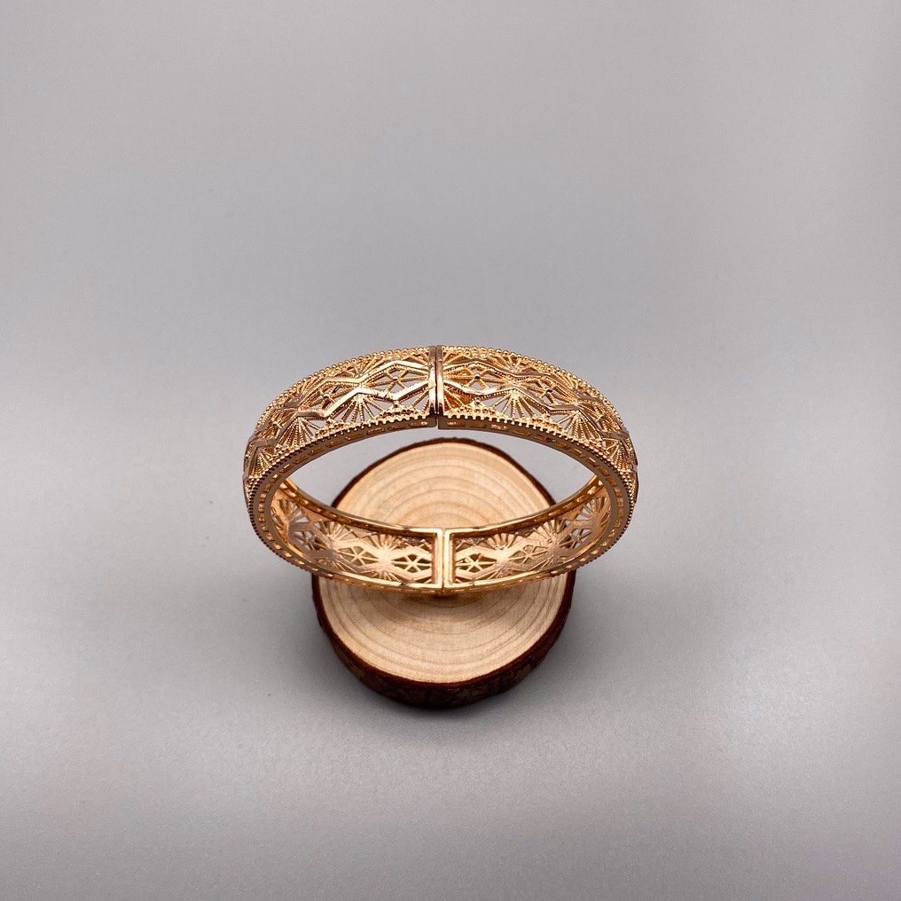 沙金开口镂空手镯达意饰品厂中东沙特外贸香槟色电镀24k真金电镀