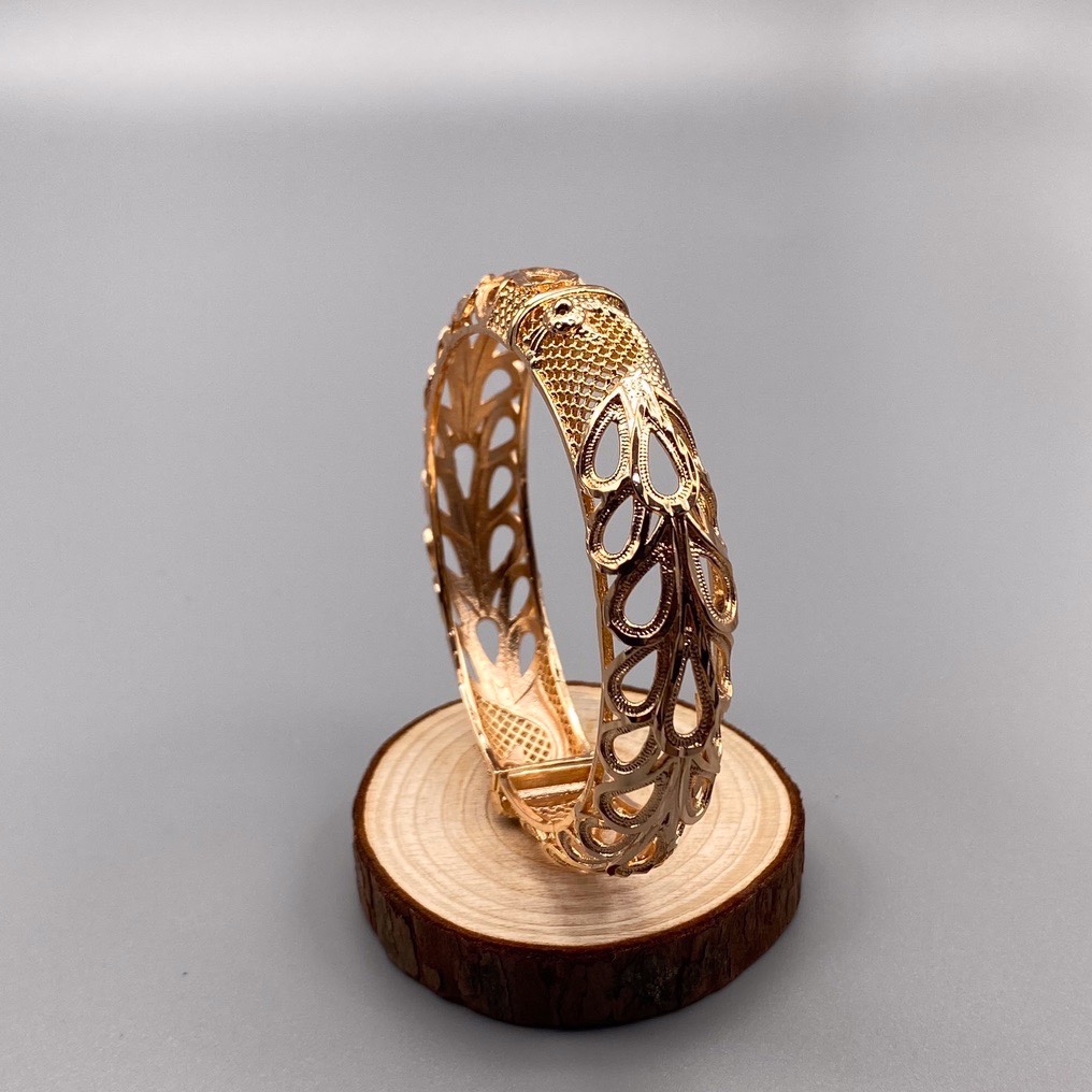 沙金开口镂空手镯达意饰品厂中东沙特外贸香槟色电镀24k真金电镀