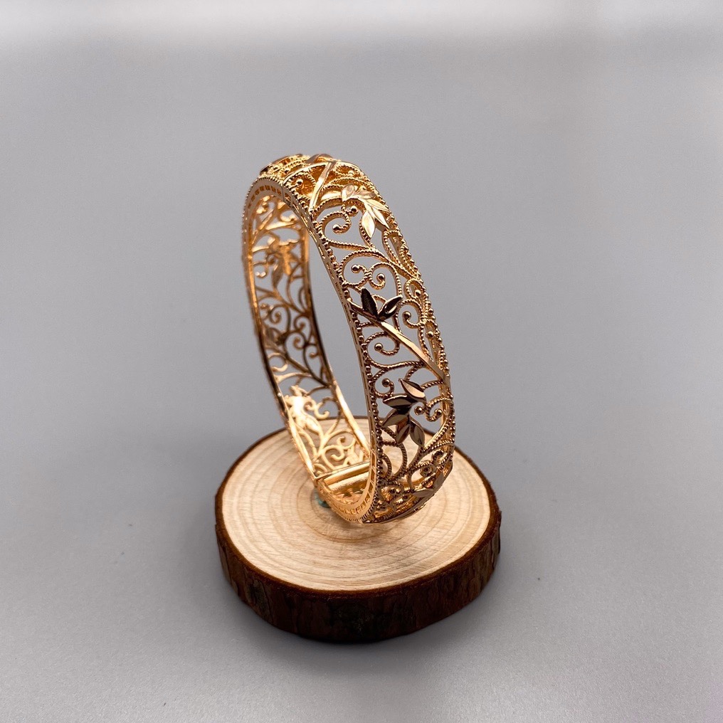 沙金开口镂空手镯达意饰品厂中东沙特外贸香槟色电镀24k真金电镀