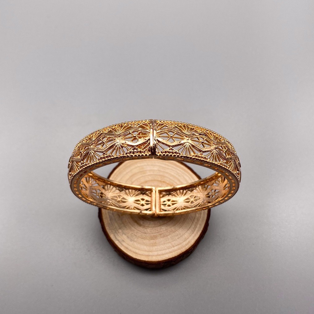 沙金开口镂空手镯达意饰品厂中东沙特外贸香槟色电镀24k真金电镀