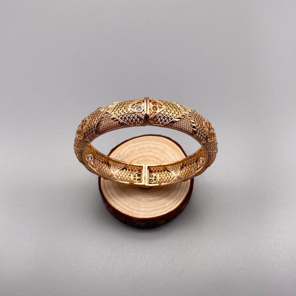 沙金开口镂空手镯达意饰品厂中东沙特外贸香槟色电镀24k真金电镀