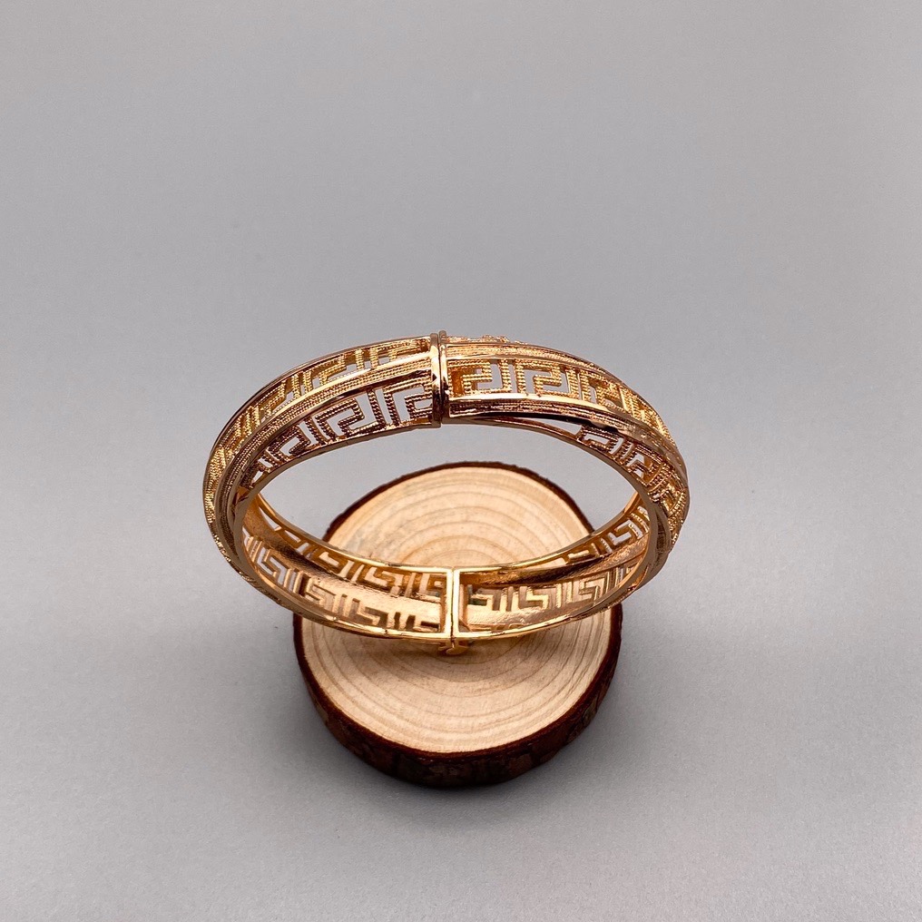 沙金开口镂空手镯达意饰品厂中东沙特外贸香槟色电镀24k真金电镀