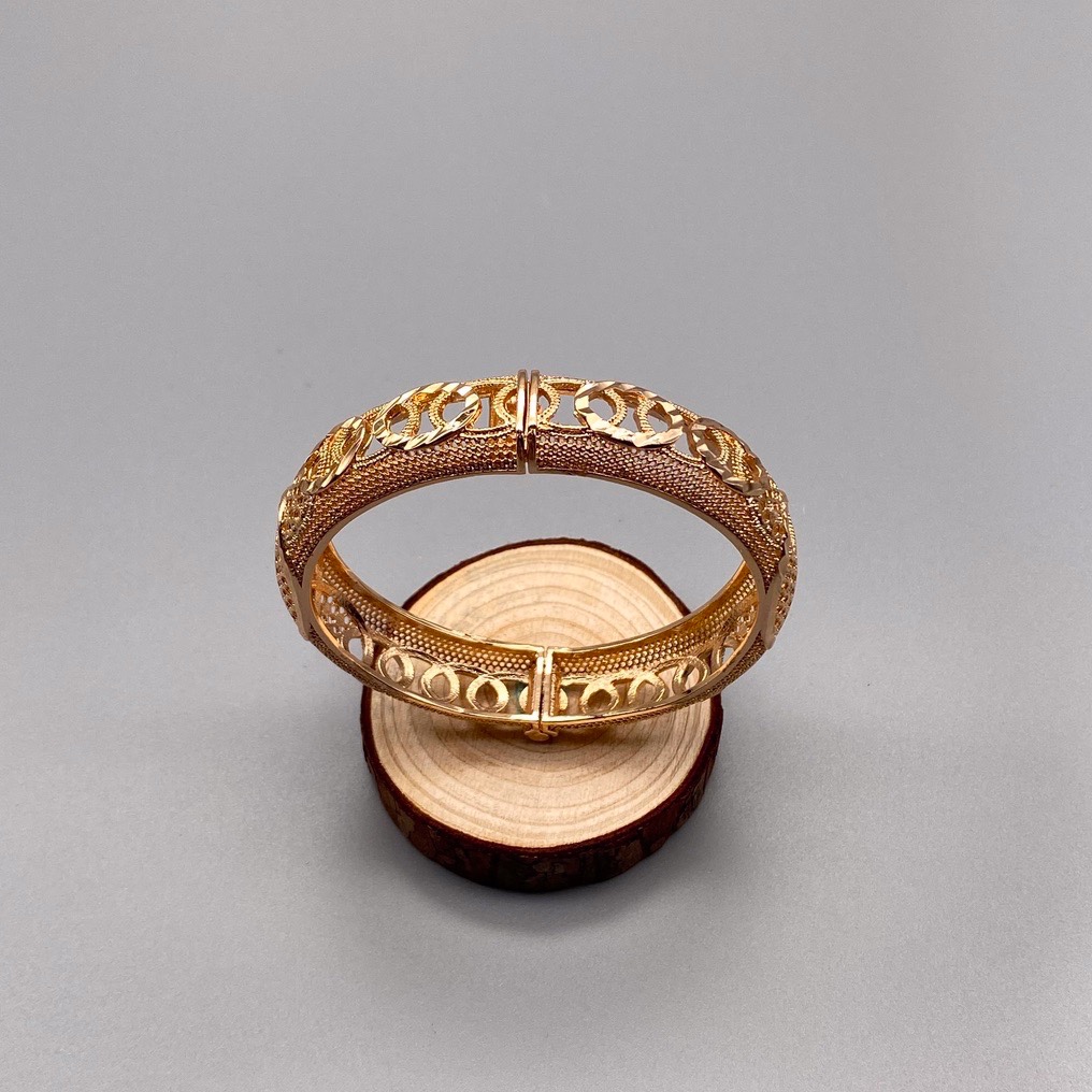 沙金开口镂空手镯达意饰品厂中东沙特外贸香槟色电镀24k真金电镀