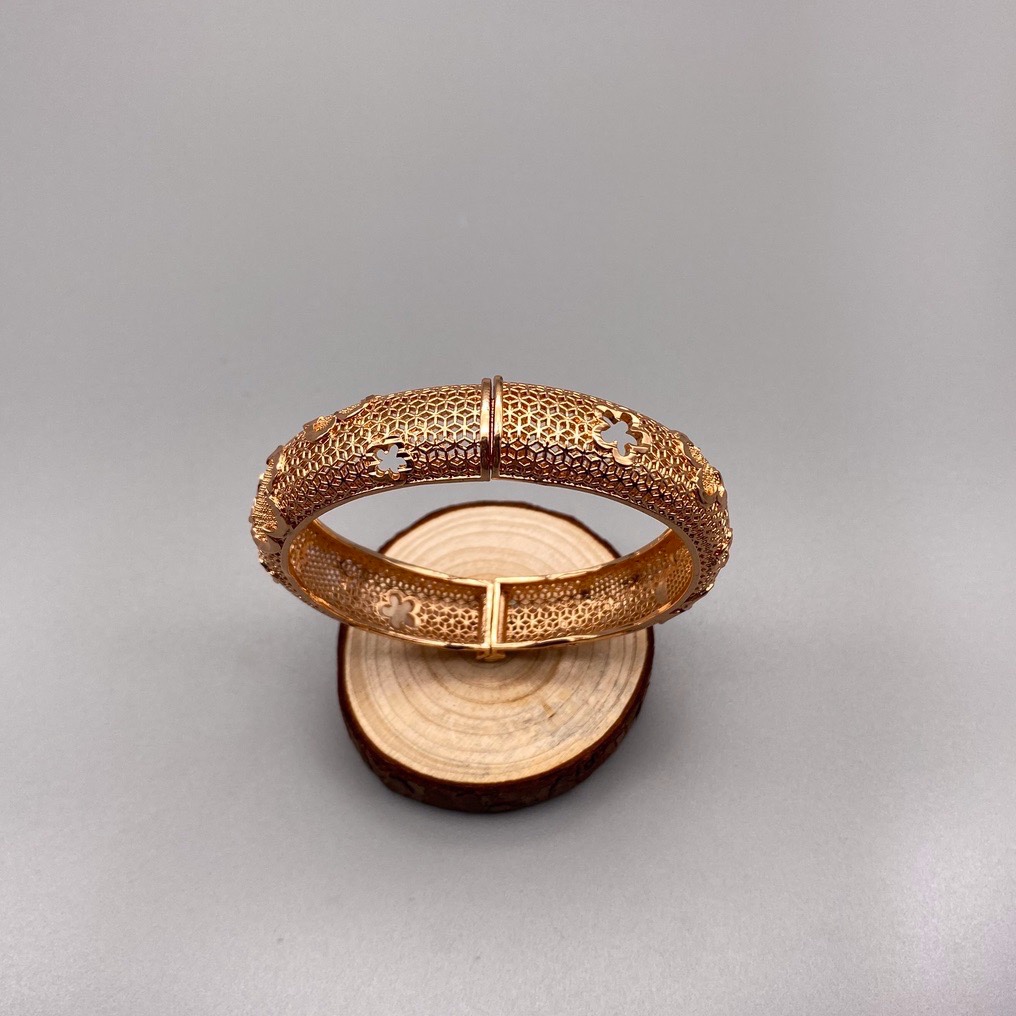 沙金开口镂空手镯达意饰品厂中东沙特外贸香槟色电镀24k真金电镀