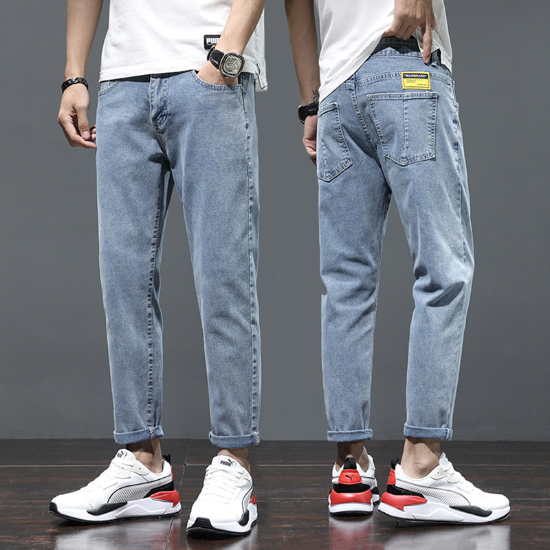 九分牛仔裤男新款潮牌浅蓝牛仔裤弹力青少年品质男装韩版活力裤子