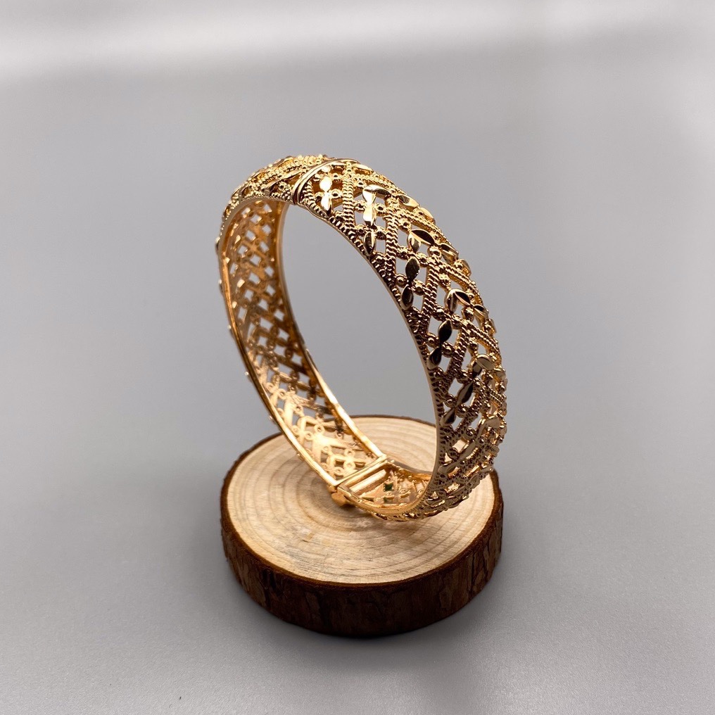 沙金开口镂空手镯达意饰品厂中东沙特外贸香槟色电镀24k真金电镀