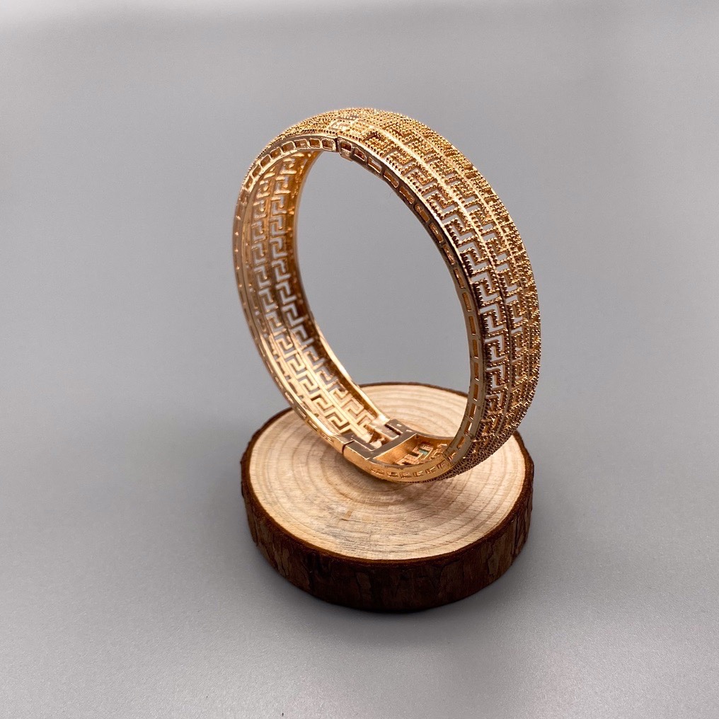 沙金开口镂空手镯达意饰品厂中东沙特外贸香槟色电镀24k真金电镀