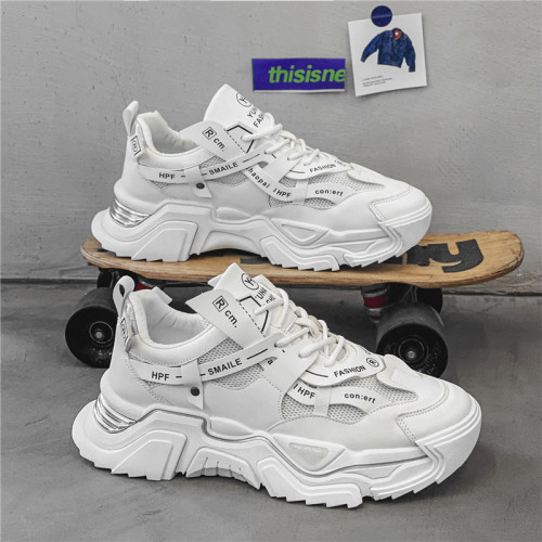 quanzhou in stock wholesale men‘s shoes solid color casual sneakers platform dad shoes mesh breathable autumn