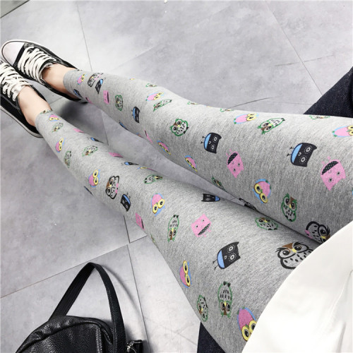 Spring New Korean Style Printed Thin Slim Fit Belly Contracting Ankle-Tied High Waist Tights Women‘s Outer Leggings
