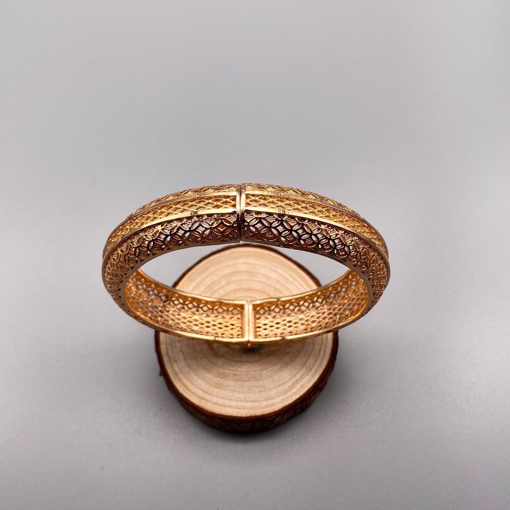 沙金开口镂空手镯达意饰品厂中东沙特外贸香槟色电镀24k真金电镀