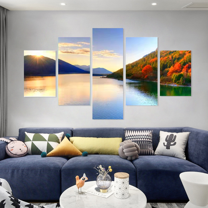 工厂热卖大批量五幅组合风景油画布墙画家居客厅墙壁装饰画