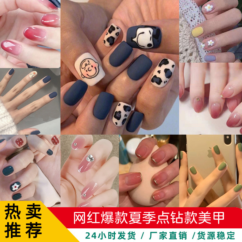 新款短款平头哑光印刷美甲甲片成品 史努比小狗磨砂穿戴假指甲