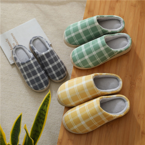 plaid cotton slippers men and women winter thick bottom warm indoor confinement non-slip home plush slippers floor slippers household