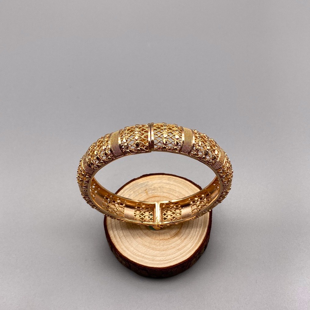 沙金开口镂空手镯达意饰品厂中东沙特外贸香槟色电镀24k真金电镀
