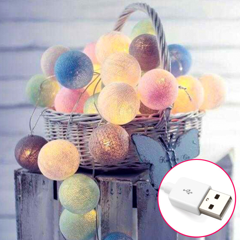 泰国棉线球led小彩灯USB装饰灯串灯星星灯圣诞少女心灯串