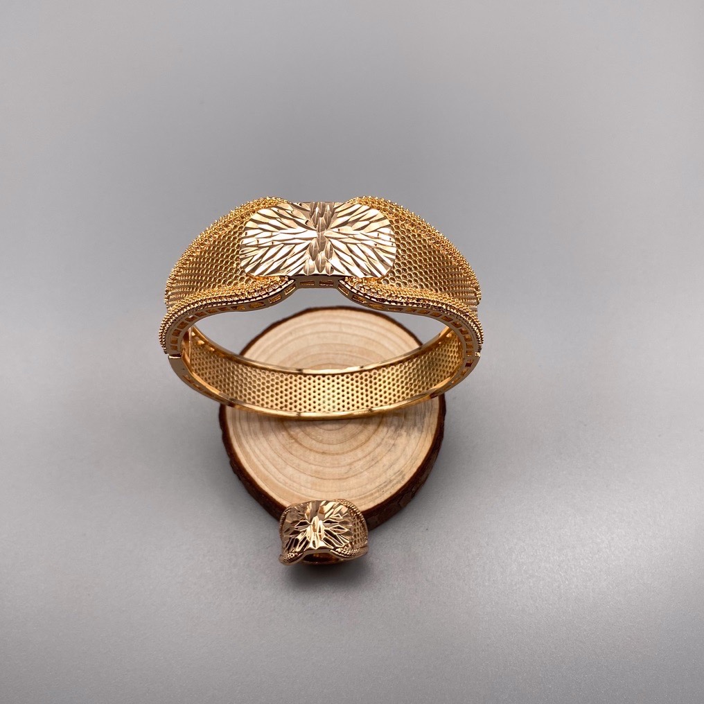 沙金开口镂空手镯戒指套装达意饰品厂中东沙特外贸香槟色电镀18m