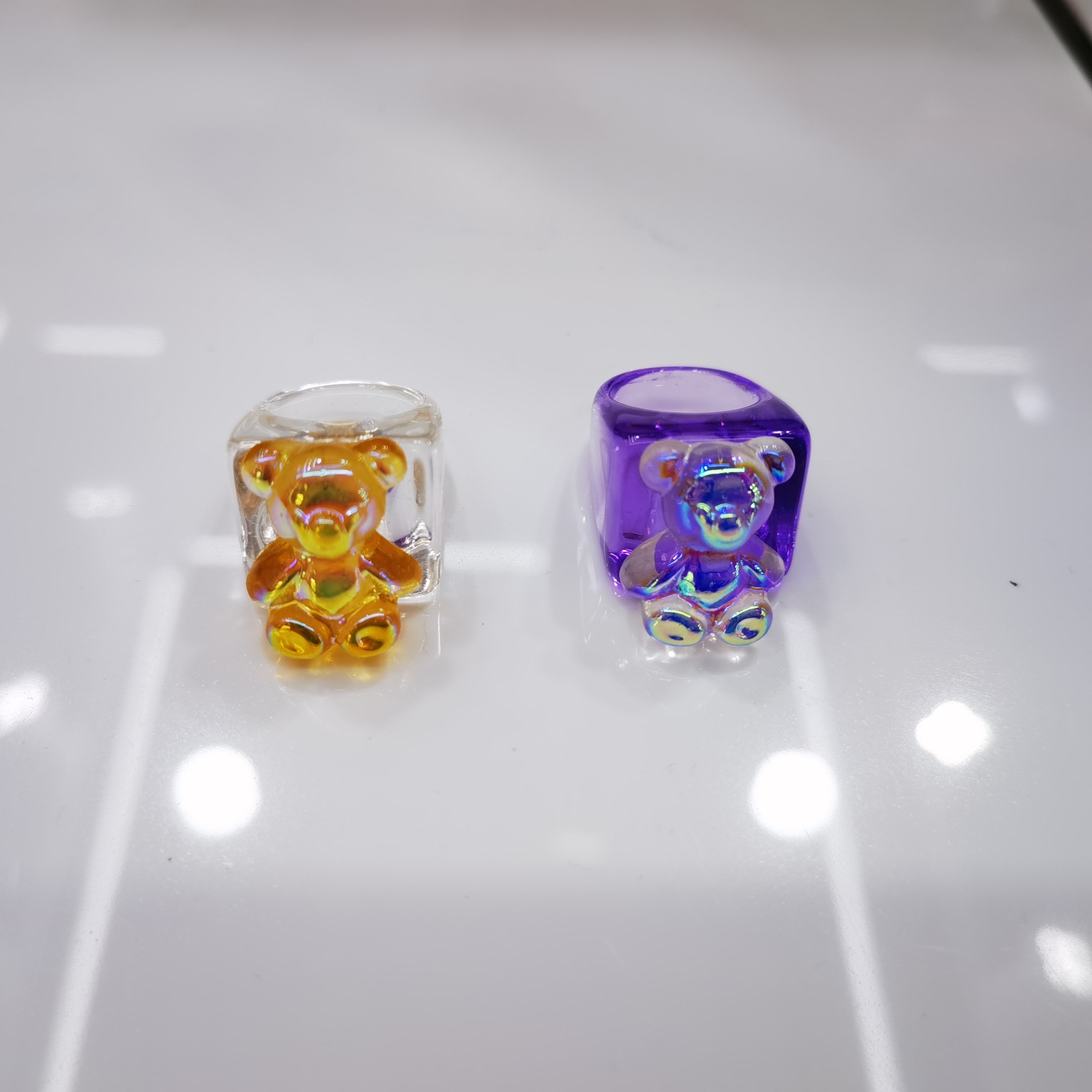 韩国ins小众设计张绮贤同款树脂透明拼色水果方块戒指亚克力指环
