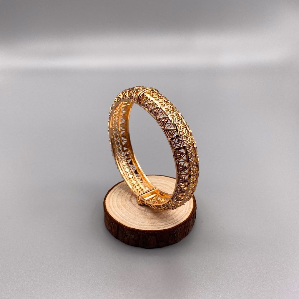 沙金开口镂空手镯达意饰品厂中东沙特外贸香槟色电镀24k真金电镀