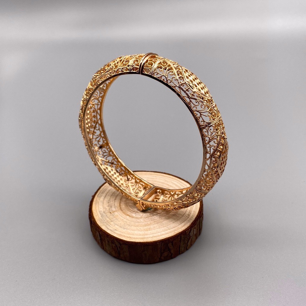 沙金开口镂空手镯达意饰品厂中东沙特外贸香槟色电镀24k真金电镀