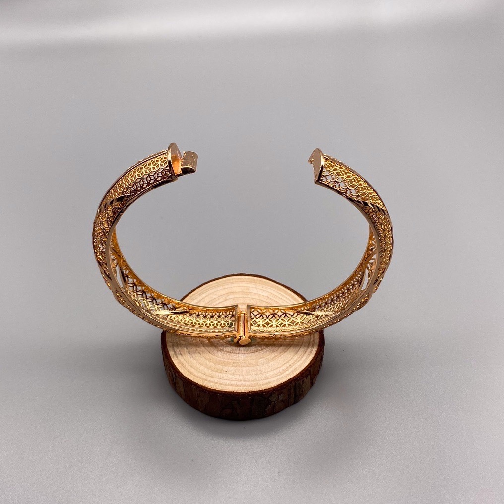 沙金开口镂空手镯达意饰品厂中东沙特外贸香槟色电镀24k真金电镀