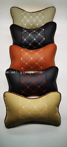 Automotive Headrest Car Seat Bone Pillow Four Seasons Universal Outdoor Travel Sleeping Pillow PU Leather Embroidered Headrest