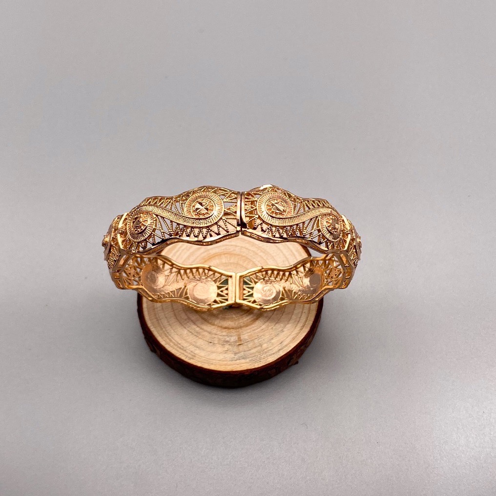 沙金开口镂空手镯达意饰品厂中东沙特外贸香槟色电镀24k真金电镀