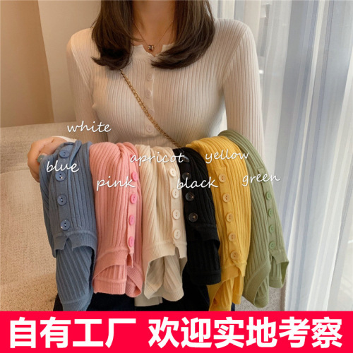 Autumn Clothes Online Celebrity slim Top Long Sleeve Knitted Sweater Short Bottoming Shirt Women‘s Autumn and Winter Inner Wear Wholesale 