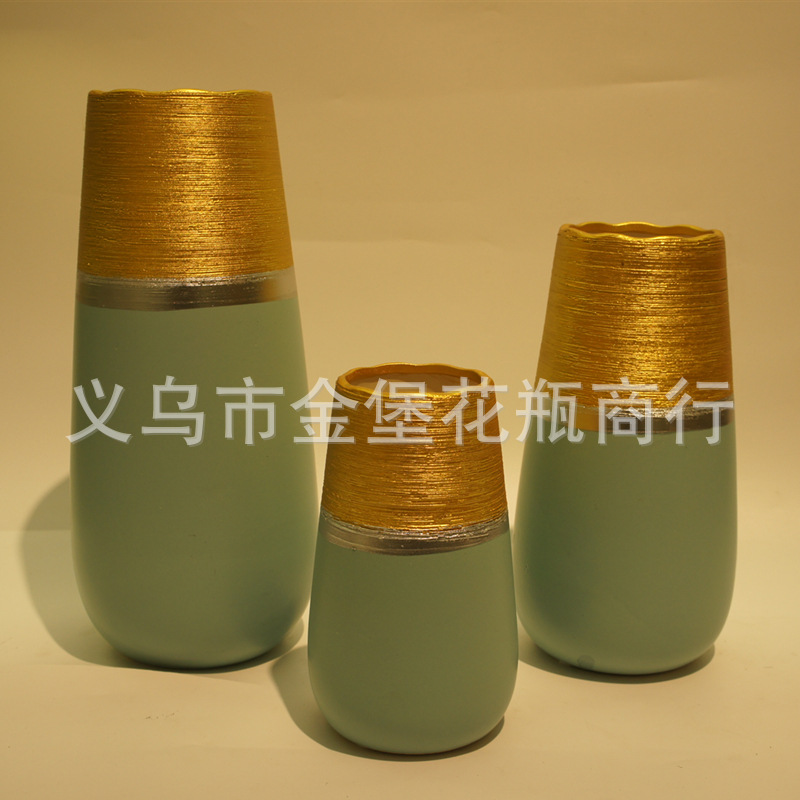 新款美式陶瓷花瓶三件套  创意酒店软装摆件  手绘陶瓷干花瓶工艺