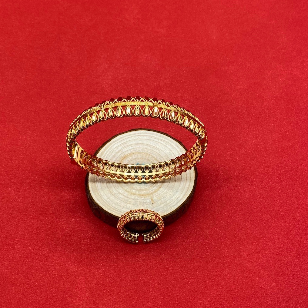 沙金热销套装戒指手镯镂空开口半节24k真金电镀厂家直销手镯10m