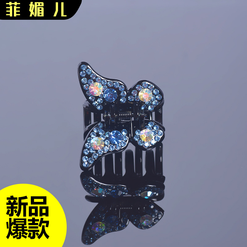 批发盘发发抓水钻蝴蝶结双面抓夹小号韩版简约发夹女头饰成人发饰
