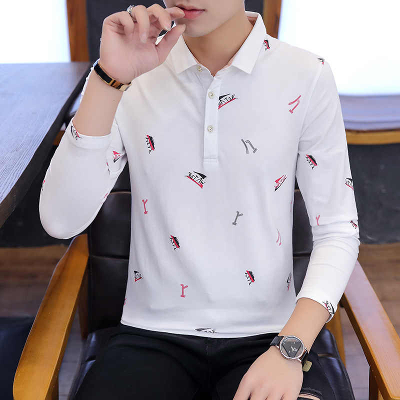 衬衫领秋衣棉polo衫男士上衣服2020秋季韩版男装潮牌长袖t恤男