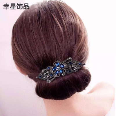 Black Large Multi-Diamond Barrettes Updo Alloy Ornament Spring Clip Headdress Steel Clip